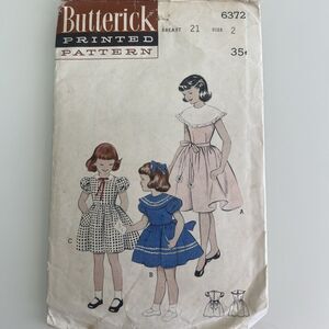 Vintage 1950’s Butterick Girls’ Dress With Cape Collar Sewing Pattern #6372